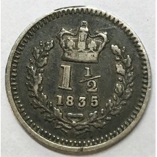 GREAT BRITAIN UK 1835/4 . ONE 1 AND HALF 1/2 PENCE COIN . OVERDATE